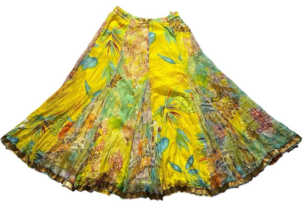 soft surroundings yellow maxi skirt boho peasant summer Sz S